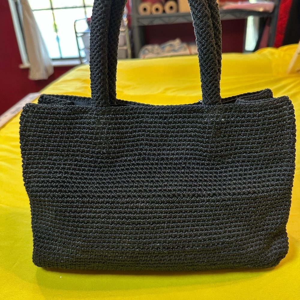 The Sak Black Crochet Top Handle Handbag Purse Medium Woven Knit Shoulder Bag - Picture 4 of 12